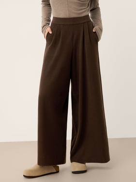 Merino Wool Elastic Waist Relaxed Straight-Leg Pants YVETTE - Espresso Brown / L
