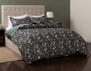 QE Home Veda Recycled Polyester Coverlet Set, Floral, Green, Queen