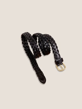 Premium Cowhide Retro Hand-Woven Belt With Alloy Buckle - Black / One Size