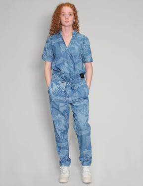 Peace' Laser Printed Light Blue Jumpsuit
