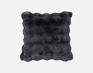 QE Home Bubble Faux Fur Square Cushion With Removable Insert in Soot, Geometric, Black, 18" x 18"