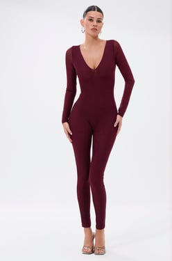 AKIRA Keepin It Simple Mesh Jumpsuit | Burgundy | Size XL