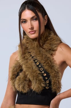 AKIRA Wild And Free Fur Blouse | Black | Size 1X