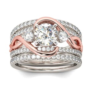 Jeulia Two Tone Intertwined Round Cut Sterling Silver 3PC Ring Set