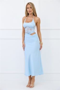Radiate Positivity Halter Lace Maxi Dress Blue