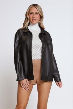 Kendall Faux Leather Shacket Black
