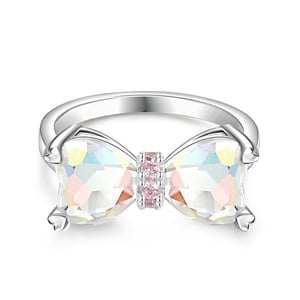 Jeulia Fashion Clear Glass Heart Bowknot Ring Sterling Silver