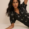Black Floral Embroidered Button Front Zeyna Midi Dress