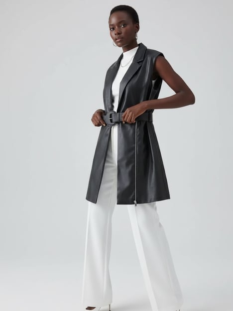 Black Vegan Leather Long Vest MOTT: New Colección COUTURE in NOLITA - BYMANYC ® New York