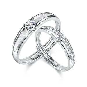Jeulia "Unbreakable Bond" Round Cut Sterling Silver Couple's Rings