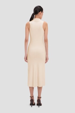 Victoria Beckham Mira Midi Dress In Sandstone - XL - Womens