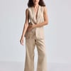 Sleeveless Hemp Jacket Set - Neutral Beige / XL