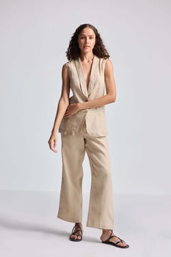 Sleeveless Hemp Jacket Set - Neutral Beige / M
