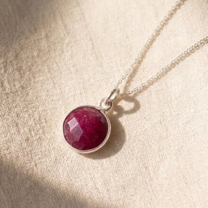 Sterling Silver Round Ruby July Birthstone Necklace