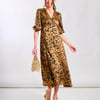 Brown Leopard Satin Midi Dress - 12
