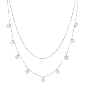 Textured Circle Layered Necklace Silver
