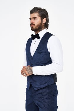Marc Darcy Simon Navy Velvet Jacquard Waistcoat