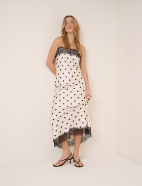 White Polka Dot Satin Lace Cami Top