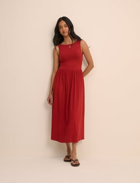Red Jersey Evelyn Midi Dress