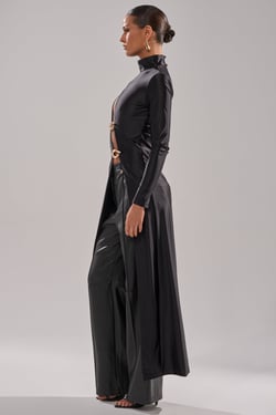 AKIRA Its Time To Celebrate Satin Turtle Neck Blouse | Black | Size Large/XL