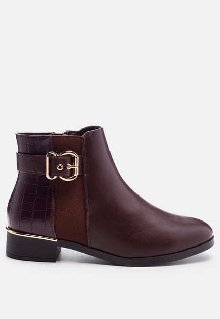 Frothy Buckled Ankle Boots With Croc Detail