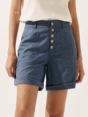 Linen Button-Fly Quarter Shorts LUCY - Dusty Blue / XXL