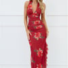 Seductive Sway Mesh Halter Maxi Dress Wine
