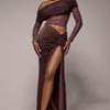 Goddiva Super Split Front Drawstring Maxi Skirt - Brown
