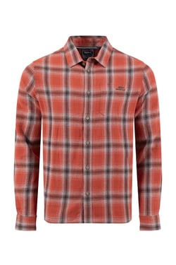 Weird Fish Broxton Organic Cotton Long Sleeve Herringbone Check Shirt Rust Size S