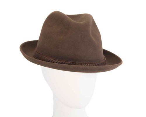 Brown unisex rabbit fur fedora hat