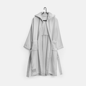 Signature Hooded Robe X-Large Calacatta Gray Signature Robe Terry , Luxury Organic Bathrobes for Women and Men , PROSSIONI