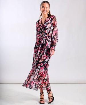 Black Floral Chiffon Maxi Dress - 16
