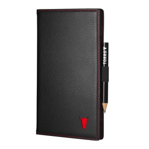 Leather Golf Scorecard Holder - Black with Red Detail