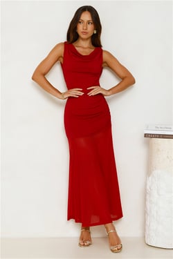 Honey Drizzle Mesh Maxi Dress Red