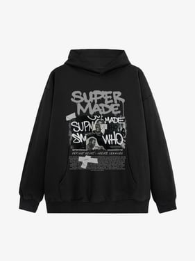 Trendy Retro Graffiti Character Hoodie - Black / XXL