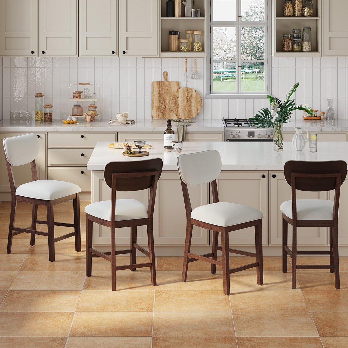 COLAMY AUREL Upholstered Bar Stool - Brown / Set of 4