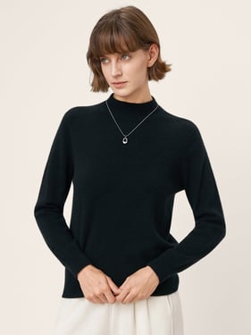 100% Mongolian Cashmere Seamless Wide Ribbed Edge Sweater MONA - Charcoal Black / S