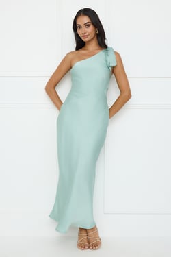 Night Of Distinction One Shoulder Satin Maxi Dress Sage
