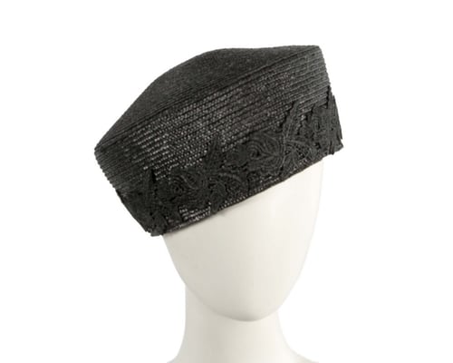 Black laced pillbox hat by Cupids Millinery