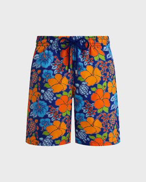 Vilebrequin - Men Long Swim Shorts Ronde Des Tortues Logo - Swimwear - Okoa - Blue - Size XXL