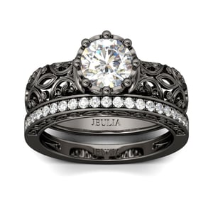 Jeulia Vintage Round Cut Sterling Silver Ring Set