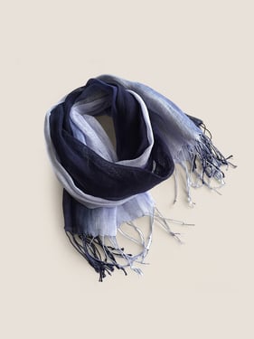 Linen Gradient Fringed Light Scarf - Violet Navy / One Size