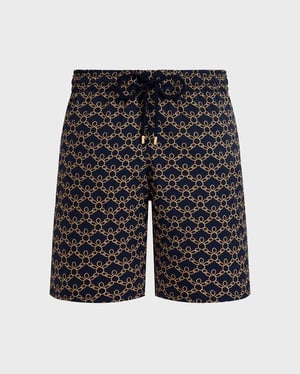 Vilebrequin - Men Long Stretch Swim Shorts Turtles Chain - Swimwear - Okorise - Blue - Size XXXL