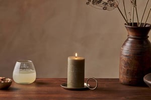 nkuku Rustic Soy Blend Pillar Candle | Candles & Home Fragrance | Small | Olive Green