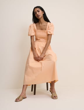 Peach Puff Sleeve Ida Midi Dress