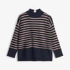 Mock Neck Tunic - Navy Taupe Stripes