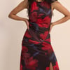 Red Floral Ruched Mesh Tammy Midi Dress