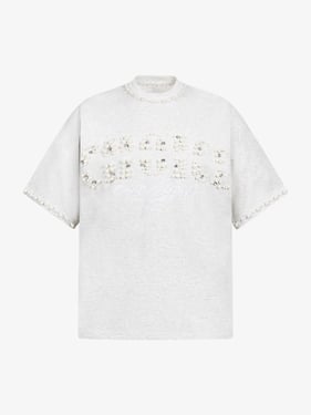 Elegant Pearl-Embellished Oversized T-Shirt - Grey / 3XL