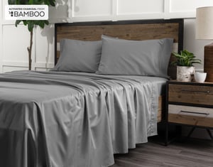 QE Home Bamboo Cotton Flat Sheet with Activated Charcoal in Deep Grey, Queen