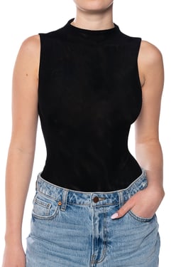 AKIRA Paxton Sleeveless Mesh Bodysuit | Black | Size Large
